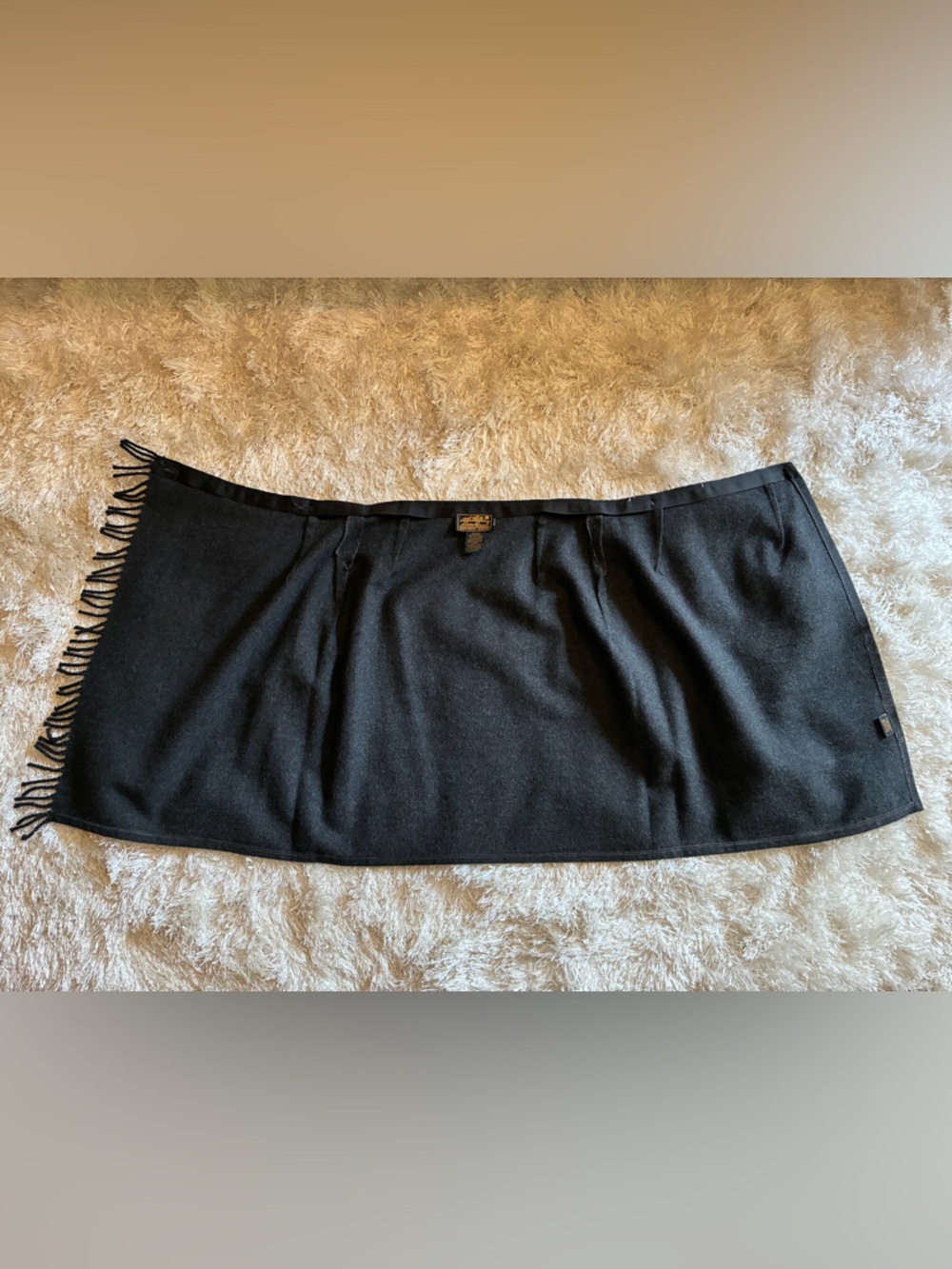 Eddie Bauer Heather Black Charcoal Black Fringe Wrap Pencil Skirt Wool Blend - Picture 4 of 7